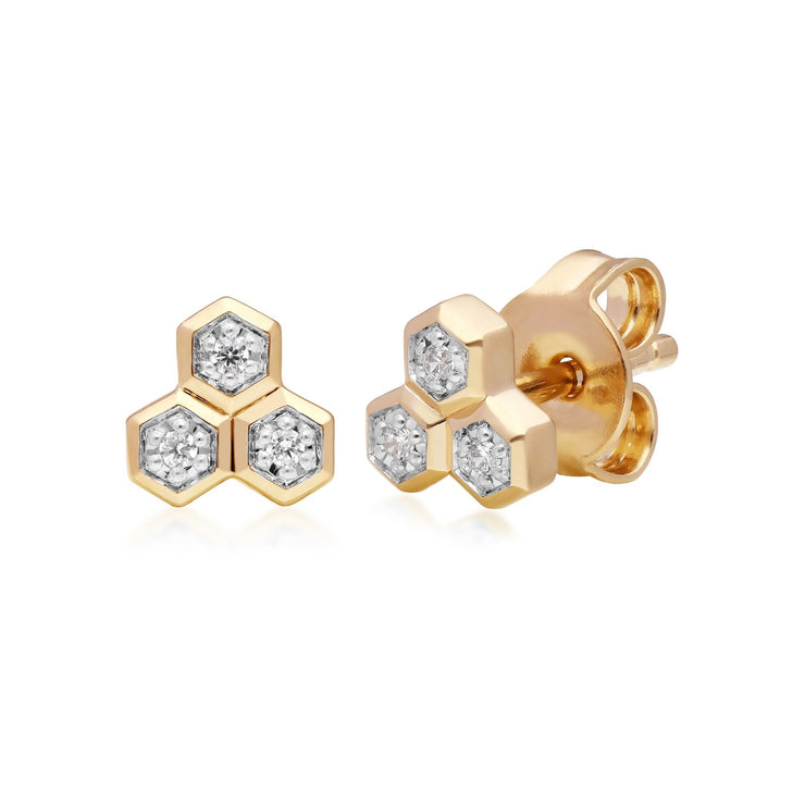 Anello e orecchini a lobo con diamanti Trilogy in oro giallo 375