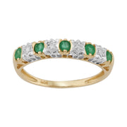 Orecchini a mezzo cerchio e classico anello a mezza veretta in oro giallo 375 con smeraldo rotondo e diamante