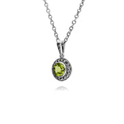 Collana da 45 cm con peridoto rotondo e marcasite in argento sterling