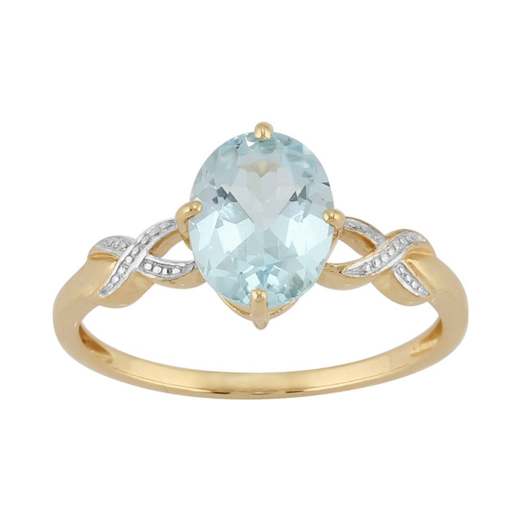 Anello in oro giallo da 9 ct con pietra classica di topazio azzurro naturale da 1,95 ct, stile unico