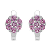 Ciondolo e orecchini a cerchio floreali in argento 925 con zaffiro rosa e diamanti