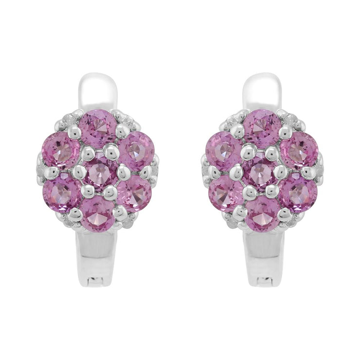 Ciondolo e orecchini a cerchio floreali in argento 925 con zaffiro rosa e diamanti