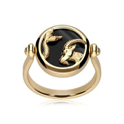 Anello zodiacale Capricorno con onice nera