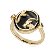 Anello zodiacale Capricorno con onice nera