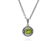 Collana da 45 cm con peridoto rotondo e marcasite in argento sterling