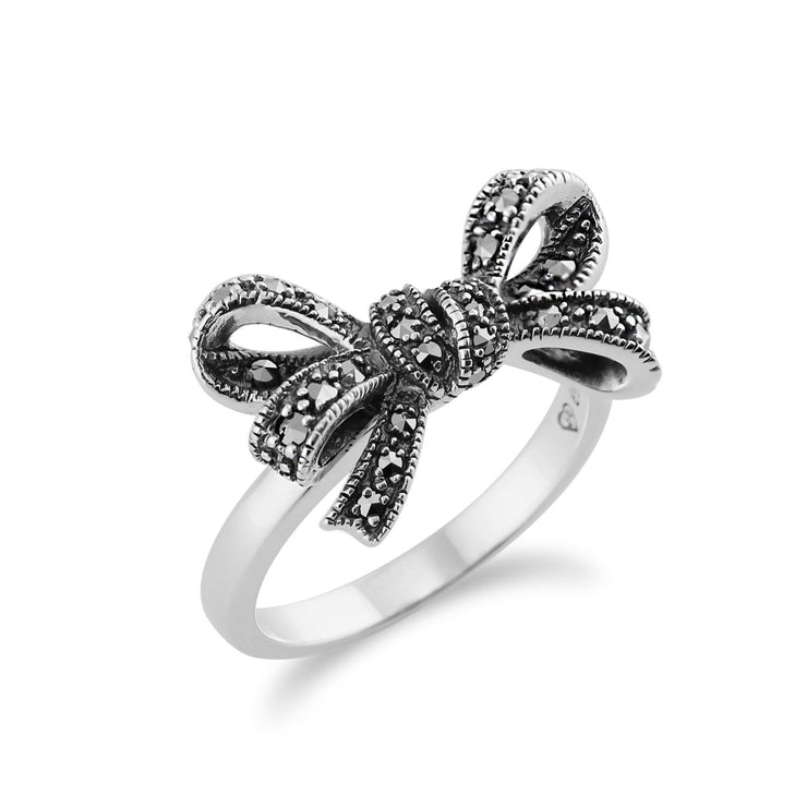 Anello a nastro Gemondo, set di anelli a nastro in marcasite in argento sterling 925 da 0,32 CT