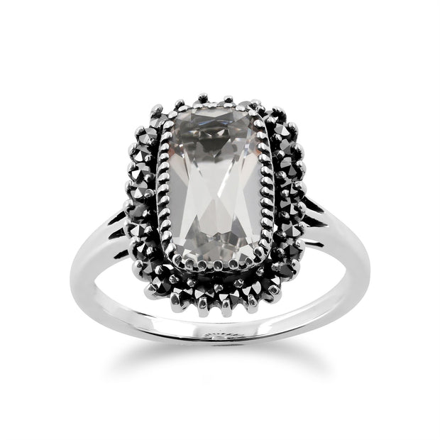 Anello a grappolo in argento sterling 925 da 2,00 ct con cristalli di roccia e MARCASSITE