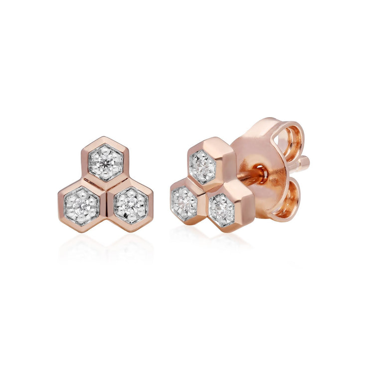 Collana e orecchini con borchia e diamanti trilogy in oro rosa 375 con diamanti