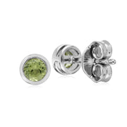 Orecchini con peridoto, orecchini a bottone rotondi semplici con peridoto Chaton in argento sterling
