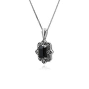 Ciondolo ottagonale in stile Art Déco in argento 925 con spinello nero e marcasite