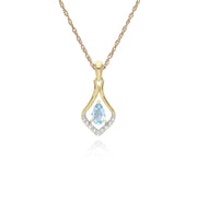 Collana con topazio, pendente classico a foglia in oro giallo da 9 ct con topazio azzurro rotondo e diamanti su catena da 45 cm