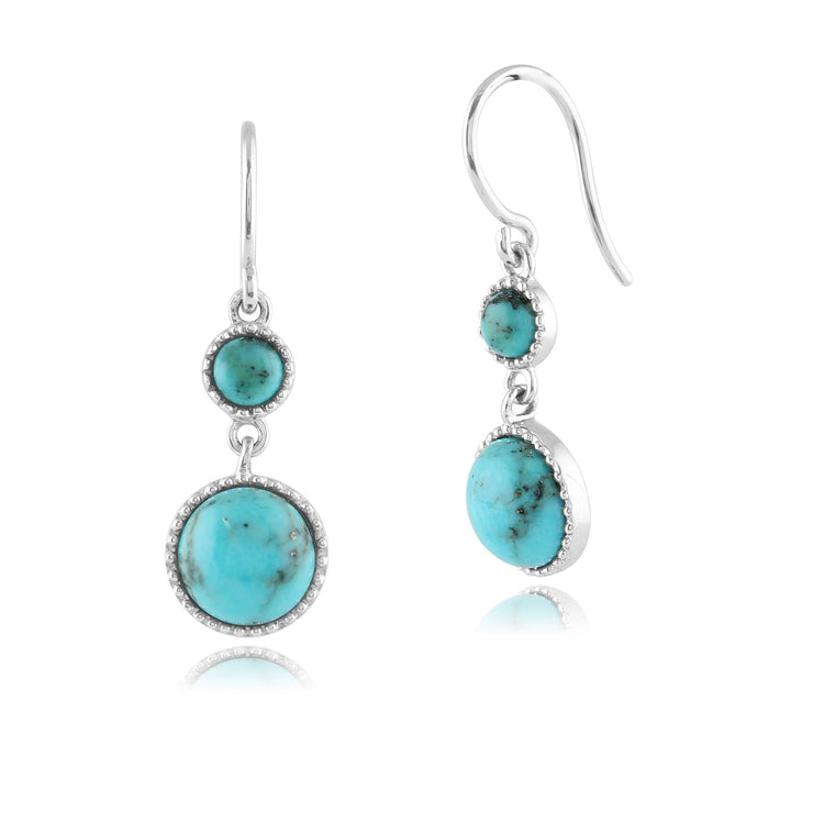 Orecchini pendenti e pendenti stile Boho in argento 925 con doppio cabochon rotondo turchese