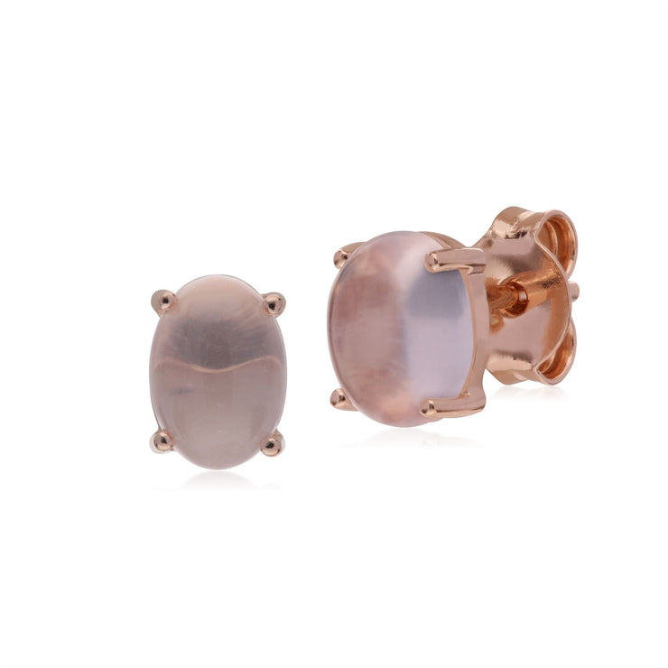 Ciondolo e bracciale classico in argento 925 placcato oro rosa con quarzo rosa ovale