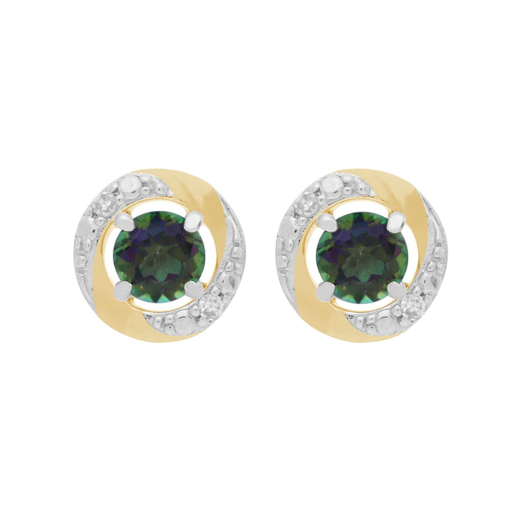 Orecchini a lobo classici con topazio mistico in oro bianco 375 e jacket per orecchini in oro giallo 375 con diamanti