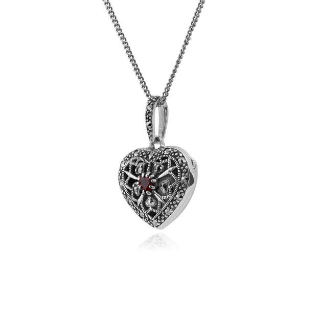 Collana cuore portafoto in stile Art Nouveau Argento 925 con granato e marcasite