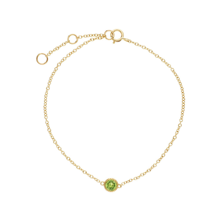 Bracciale con peridoto, bracciale in oro giallo con peridoto con pietra singola rotonda Milgrain da 19 cm