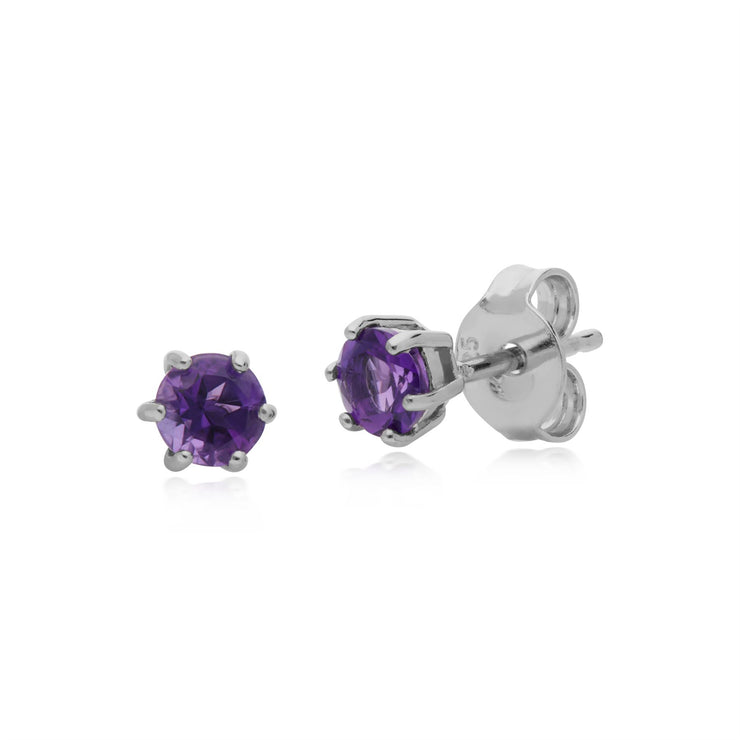 Anello e orecchini a bottone geometrici in argento 925 con ametista ottagonale