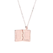 Collana portafoto in buona fede in argento 925 placcato oro rosa, topazio bianco e zaffiro rosa