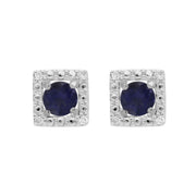 Orecchini a bottone classici in Iolite in oro bianco 375 e rivestimento per l'orecchio con diamanti quadrati