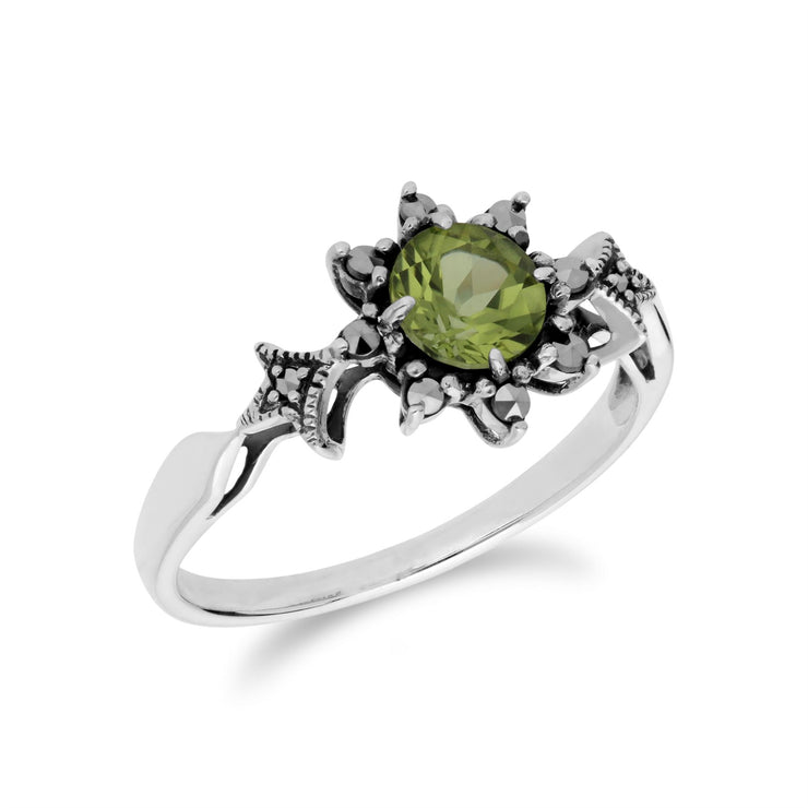 Anello Gemondo con peridoto, argento con peridoto e marcasite Anello Art Nouveau di agosto - Peridoto