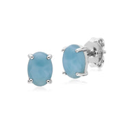 s Orecchini a bottone ovali in pietra singola Larimar in argento sterling