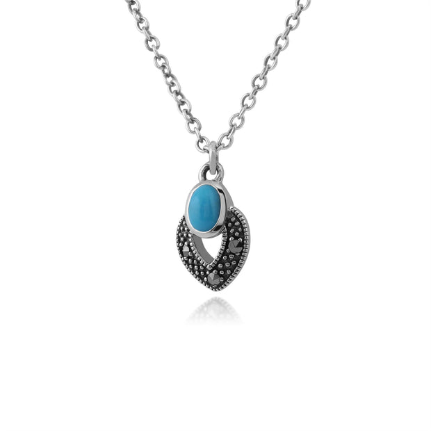 Collana in stile Art Déco Argento 925 ovale con turchese e marcasite