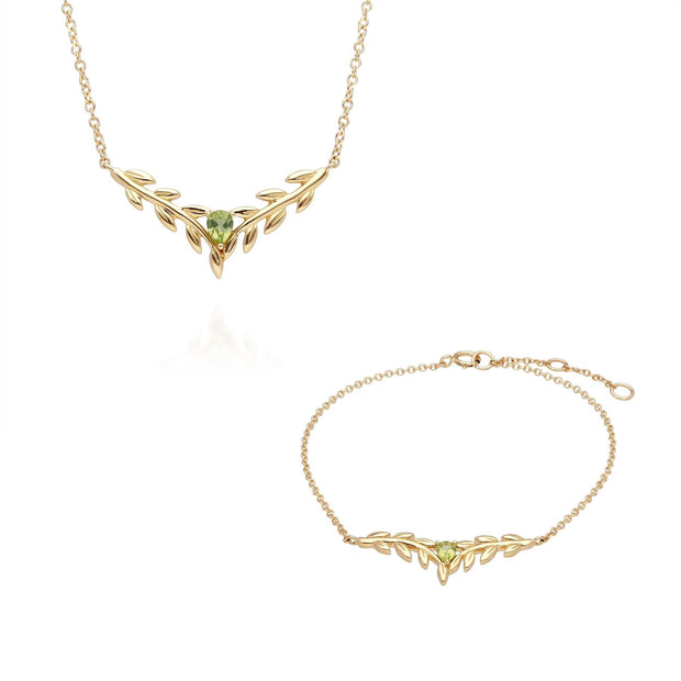 Bracciale e collana O Leaf con peridoto in oro giallo 375