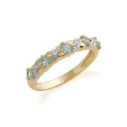 Anello Gemondo con topazio azzurro, anello Half Eternity in oro giallo da 9 ct con topazio azzurro da 0,45 ct e diamante