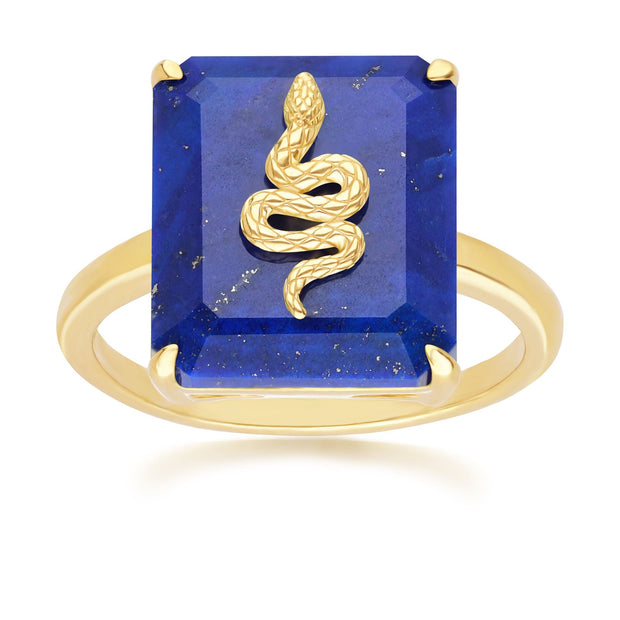 Grande anello serpente decorativo in lapislazzuli in argento placcato oro fino