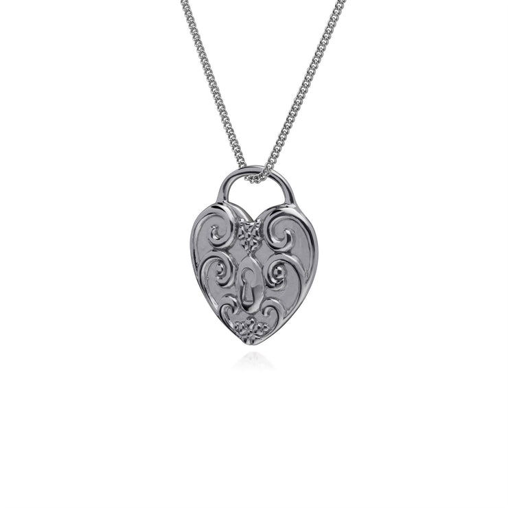 Collana in argento, pendente con ciondolo a forma di lucchetto a forma di cuore in argento sterling su catena da 45 cm