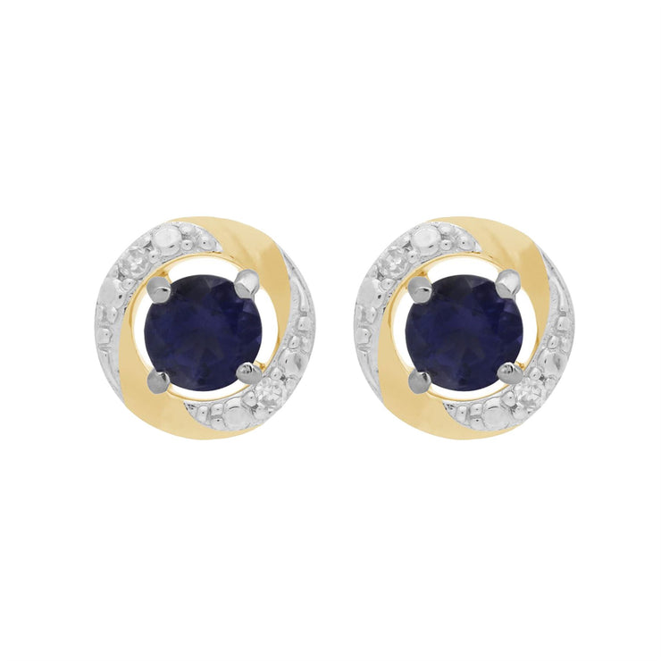 Orecchini jacket classici in Iolite in oro bianco 375 Halo Diamond in oro giallo 375