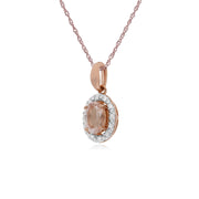 Classico pendente Halo ovale in Mrganite in oro rosa 375 e diamanti