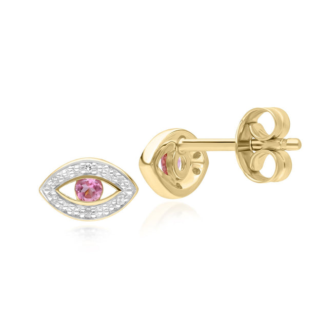 Orecchini ECFEW™ Evil Eye con delicata tormalina rosa e diamanti in oro giallo 375