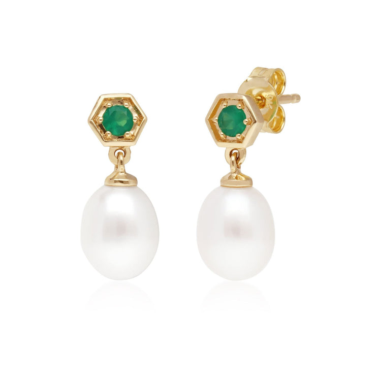 Orecchini pendenti con perle moderne 375 Perla in oro giallo e calcedonio verde colorato