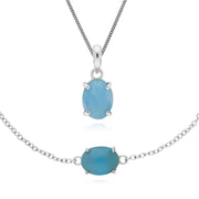 Bracciale e pendente classici in argento Larimar ovale 925