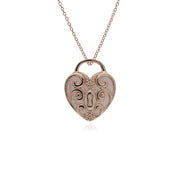 Classico ciondolo con lucchetto a cuore intrecciato in argento 925 placcato oro rosa e grandi ciondoli con chiave in zaffiro