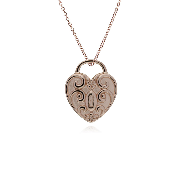 Classico ciondolo con lucchetto a cuore intrecciato in argento 925 placcato oro rosa e grandi ciondoli con chiave in zaffiro