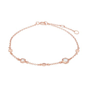 Bracciale stile nido d'ape in oro rosa 375 con zaffiro bianco