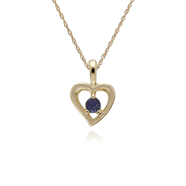 Collana di tanzanite, ciondolo a cuore singolo con pietra tanzanite in oro giallo da 9 ct su catena da 45 cm