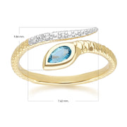 Anello ECFEW™ London con topazio blu e diamante serpente in oro giallo 9k