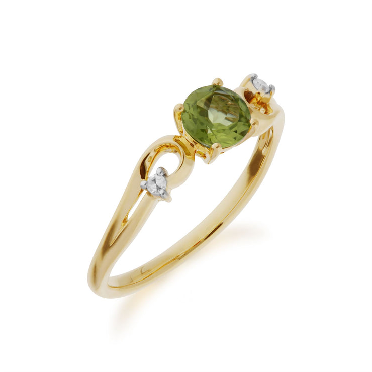 Gemondo Anello con Peridoto, Anello Solitario con Abito Classico in Oro Giallo da 9 CT con Peridoto e Diamanti - Peridoto