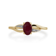 Anello Gemondo con rubino, anello in oro giallo da 9 ct con rubino e diamanti da 0,63 ct