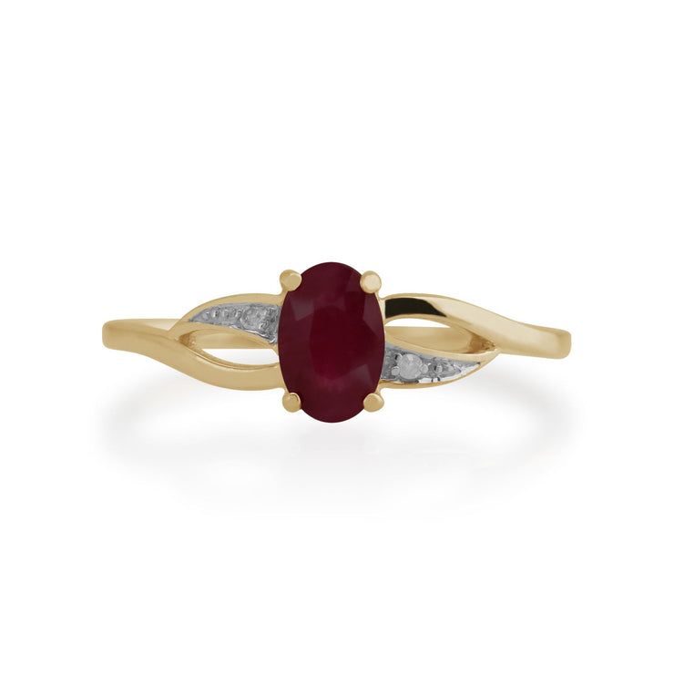 Anello Gemondo con rubino, anello in oro giallo da 9 ct con rubino e diamanti da 0,63 ct