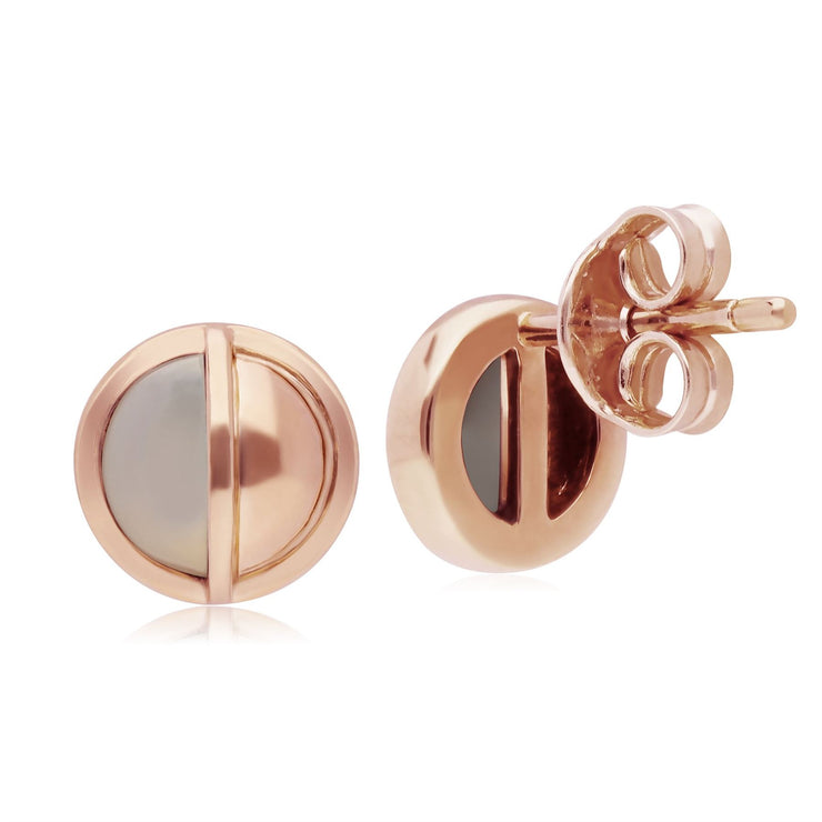 Mini orecchini a bottone in argento 925 placcato oro rosa tondo madreperla