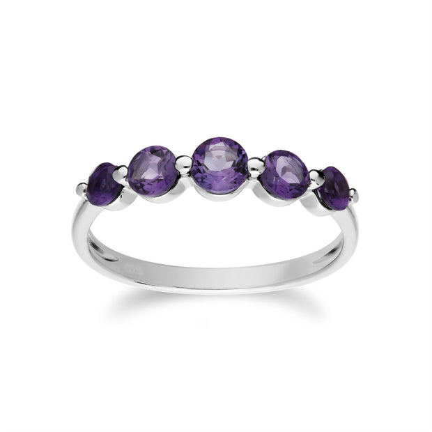 Collana e anello classici con cinque pietre di ametista in argento 925