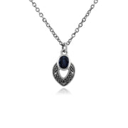 Collana e orecchini in argento 925 stile Art Déco con zaffiri ovali e marcasite