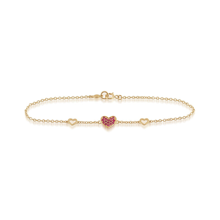 Classico bracciale con cuore di rubini in oro giallo 375