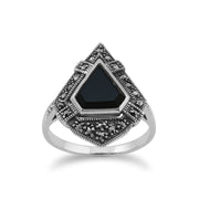 Anello Gemondo Marcasite, anello in stile Art Déco con marcasite in argento e onice nero