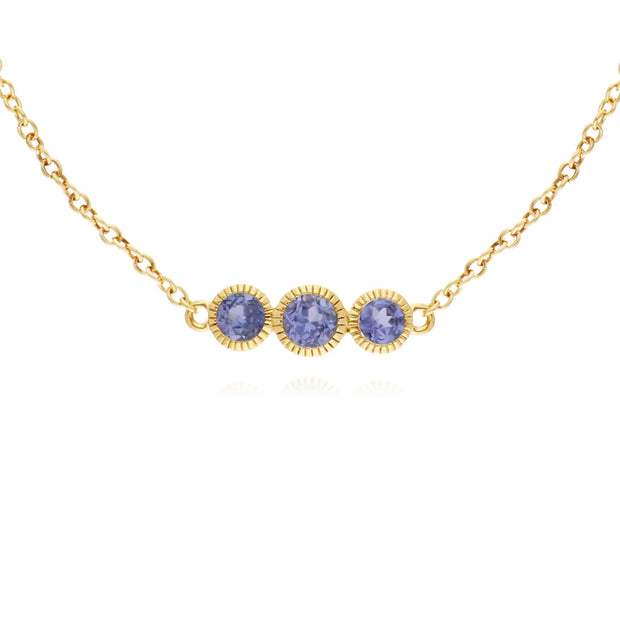 Bracciale con tanzanite, in oro giallo da 9 ct con tripla pietra tonda Milgrain da 19 cm