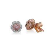 Orecchini a bottone floreali in oro rosa 375 con morganite e diamanti stile Halo